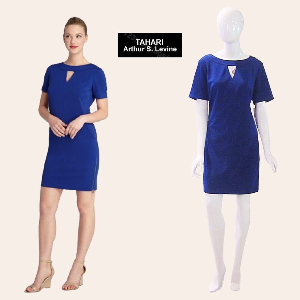 TAHARI by Arthur S. Levine NEW Royal Blue Keyhole Shift Dress 14 NWT